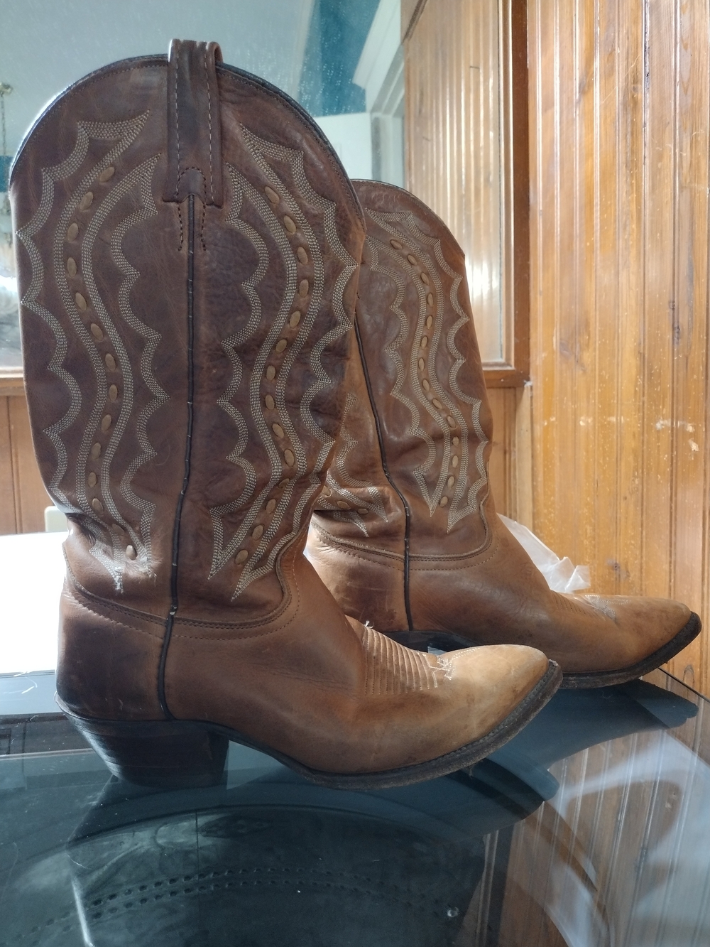 Women's Brown Leather Western Heeled Boots